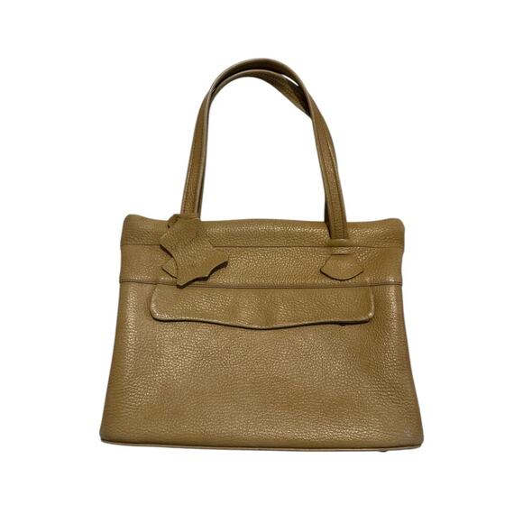 Vintage 1980s Jacob’s Authentic Cream Brown Leather Cowhide Women’s Handbag - Picture 1 of 8